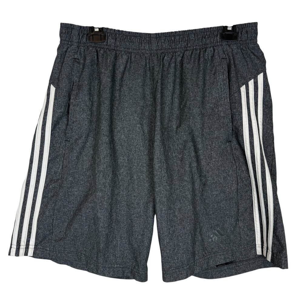 Adidas Shorts Mens Large Gray 3 Stripes Logo High-Rise Elastic Waist Performance